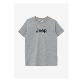 Jeep J4SB-TSH1 Gri Melanj Bisiklet Yaka Relaxed Baskılı Erkek Çocuk T-Shirt