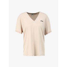 Jeep J4SL-TST7025 Bej V Yaka Relaxed Kadın T-Shirt