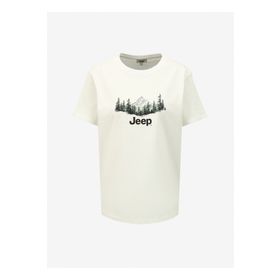 Jeep J4SL-TST7034 Bisiklet Yaka Baskılı Kırık Beyaz Kadın T-shirt