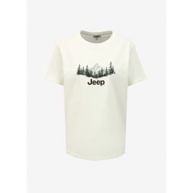 Jeep J4SL-TST7034 Bisiklet Yaka Baskılı Kırık Beyaz Kadın T-shirt