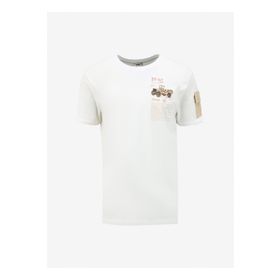 Jeep J4SM-TST7239 Kırık Beyaz Bisiklet Yaka Relaxed Baskılı Erkek T-Shirt