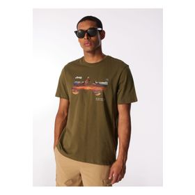 Jeep J4SM-TST7255 Bisiklet Yaka Baskılı Haki Erkek T-Shirt