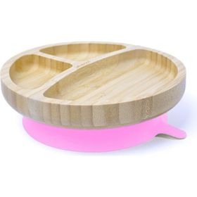 Jellyboon Bambu Yuvarlak Pembe Vakumlu Tabak