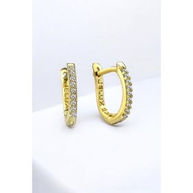 Jelux Silver 925 Ayar Gümüş Yarım Tur Su Yolu Zirkon Taşlı Gold Küpe