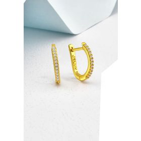 Jelux Silver 925 Ayar Gümüş Yarım Tur Su Yolu Zirkon Taşlı Gold Küpe