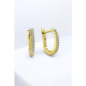 Jelux Silver 925 Ayar Gümüş Yarım Tur Su Yolu Zirkon Taşlı Gold Küpe