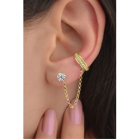 Jelux Silver 925 Ayar Gümüş Zirkon Taşlı Kıkırdak Gold Küpe