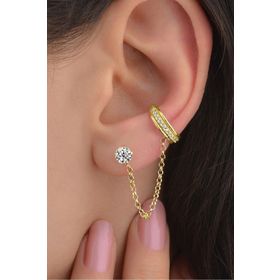 Jelux Silver 925 Ayar Gümüş Zirkon Taşlı Kıkırdak Gold Küpe