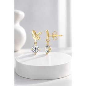 Jelux Silver 925 Ayar Kalp Model Sallantılı Zirkon Taşlı Çivili Gold Gümüş Küpe