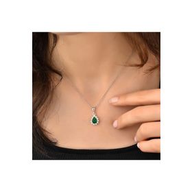 Jelux Silver Damla Model Zümrüt Taşlı Gümüş Kolye