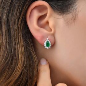 Jelux Silver Damla Model Zümrüt Taşlı Gümüş Küpe