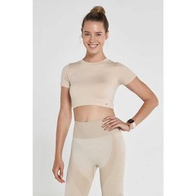 Jerf Captiva Yumuşak Dokulu Esnek Crop Bej Top