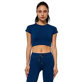 Jerf Captiva Yumuşak Dokulu Esnek Solid Lacivert Crop Top Kadın T-shirt