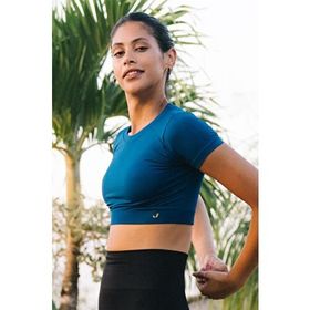 Jerf Captiva Yumuşak Dokulu Esnek Solid Lacivert Crop Top Kadın T-shirt