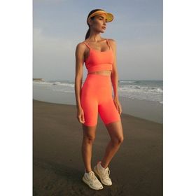 Jerf Gela Yüksek Bel 12 cm Neon Mercan Kadın Biker Şort