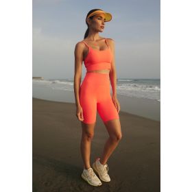 Jerf Gela Yüksek Bel 12 cm Neon Mercan Kadın Biker Şort