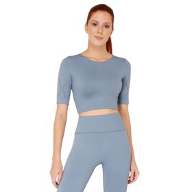 Jerf Naples Kısa Kol Econyl Stone Crop Top Koyu Mavi Kadın T-shirt