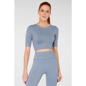 Jerf Naples Kısa Kol Econyl Stone Crop Top Koyu Mavi Kadın T-shirt