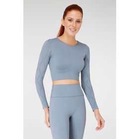 Jerf Naples Uzun Kol Econyl Stone Crop Top Koyu Mavi Kadın T-shirt