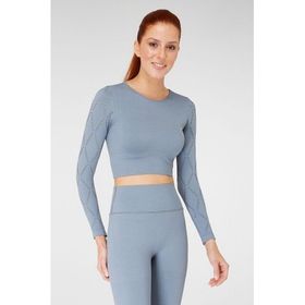 Jerf Naples Uzun Kol Econyl Stone Crop Top Koyu Mavi Kadın T-shirt