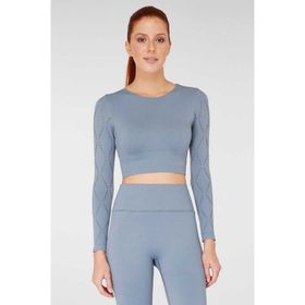Jerf Naples Uzun Kol Econyl Stone Crop Top Koyu Mavi Kadın T-shirt