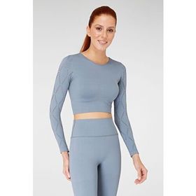 Jerf Naples Uzun Kol Econyl Stone Crop Top Koyu Mavi Kadın T-shirt