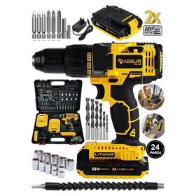 Jetta Power Tools Assur Plus 58 VF 5 Ah Metal Şanzıman Çift Akülü Şarjlı 24 Parça Darbeli Matkap