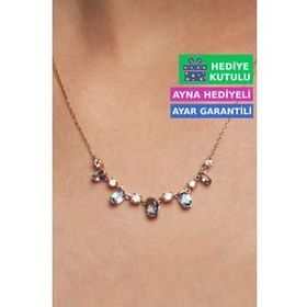 Jewelmim 925 Ayar Akuamarin Renkli Oval Zirkon Taşlı Kadın Gümüş Kolye