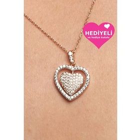 Jewelmim 925 Ayar Kalp Altın Kaplama Kadın Gümüş Kolye