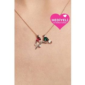 Jewelmim 925 Ayar Kuş Rekli Taşlı Kadın Gümüş Kolye