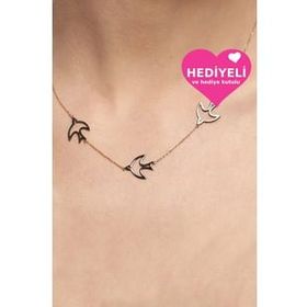 Jewelmim 925 Ayar Martı Altın Kaplama Kadın Gümüş Kolye