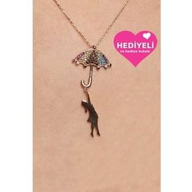 Jewelmim 925 Ayar Şemsiyeli Balonlu Kız Altın Kaplama Kadın Gümüş Kolye