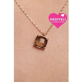Jewelmim 925 Ayar Sitrin Renkli Zirkon Taşlı Kadın Gümüş Kolye