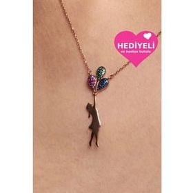 Jewelmim 925 Ayar Uçan Balonlu Kız Altın Kaplama Kadın Gümüş Kolye