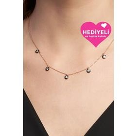 Jewelmim Gümüş 5 Taşlı Kolye Zirkon Taşlı 5 Taşlı 925 Ayar Kadın Gümüş Kolye