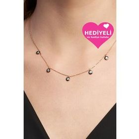 Jewelmim Gümüş 5 Taşlı Kolye Zirkon Taşlı 5 Taşlı 925 Ayar Kadın Gümüş Kolye
