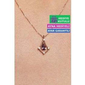 Jewelmim Mor Damla Kolye Damla Taşlı Gümüş Kolye 925 Ayar Gümüş Damla Kolye