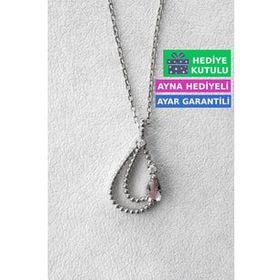 Jewelmim Mor Damla Kolye Damla Taşlı Gümüş Kolye 925 Ayar Gümüş Damla Kolye