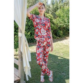 Jiber 10036 Bordo Çiçekli Kadın Pijama Takımı