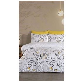 Jolly Home 4 Mevsim Tek Kişilik Kapitoneli Manolya Sarı Gri Nevresim Takımı
