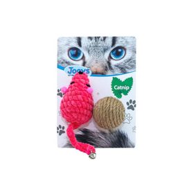 Jooys Catnipli Kadife Fare ve Hasir Top Ikili Set Kedi Oyuncağı