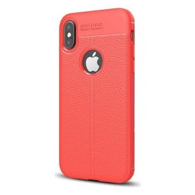 Jopus Apple iPhone XS Max Deri Desenli Lüx Niss Kırmızı Silikon Kılıf