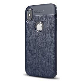 Jopus Apple iPhone XS Max Deri Desenli Lüx Niss Lacivert Silikon Kılıf