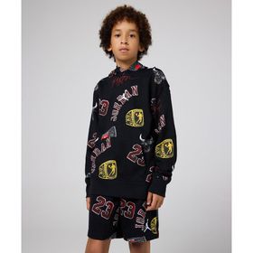 Jordan 95D064-023 Siyah Essentials All-Over Print Fleece Pullover Hoodie Çocuk Sweatshirt