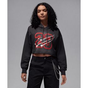 Jordan HJ0145-045 Siyah Flight Fleece Cropped Satin-Lined Hoodie Kadın Sweatshirt