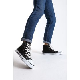 Joy Ayakkabı JY0423 AXE Bağcıklı Keten Kumaş KBT Siyah Erkek Günlük Ayakkabı
