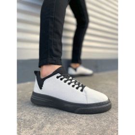 Joy Ayakkabı JY204 Flex Bağcıklı Keten Kumaş KST Beyaz Siyah Erkek Günlük Ayakkabı