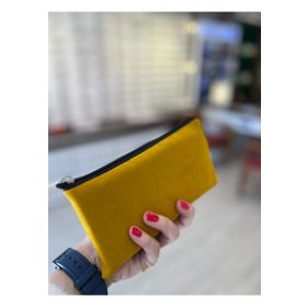 Juliano 9.5 x 19 cm Sarı Süet Özel Tasarım Fermuarlı Gözlük Kılıfı