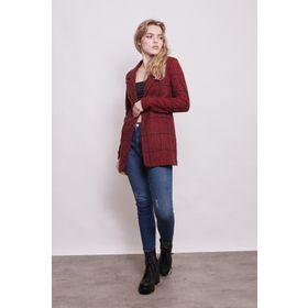 Jument 30014 Ekose Desenli Yakalı Uzun Kol Tek Düğme Yünlü Kumaş Blazer Bordo Kadın Ceket