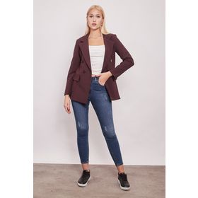 Jument 37013 Düğme Detaylı Uzun Kol Şık Ofis Süs Cep Kapaklı Kumaş Mürdüm Kadın Blazer Ceket